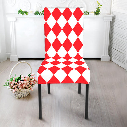 Red And White Harlequin Pattern Print Dining Chair Slipcover