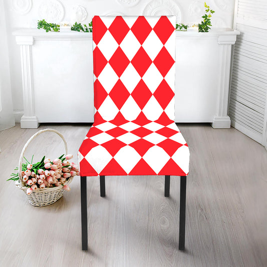 Red And White Harlequin Pattern Print Dining Chair Slipcover