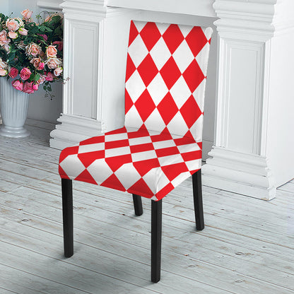 Red And White Harlequin Pattern Print Dining Chair Slipcover