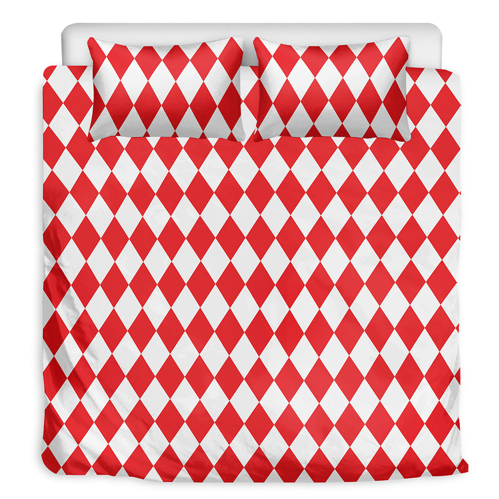 Red And White Harlequin Pattern Print Duvet Cover Bedding Set