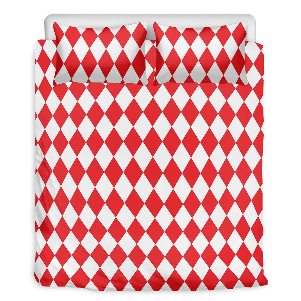 Red And White Harlequin Pattern Print Duvet Cover Bedding Set