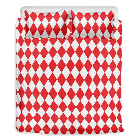 Red And White Harlequin Pattern Print Duvet Cover Bedding Set