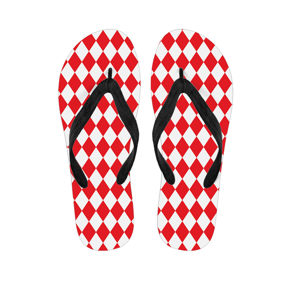 Red And White Harlequin Pattern Print Flip Flops
