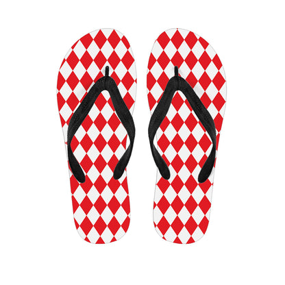 Red And White Harlequin Pattern Print Flip Flops