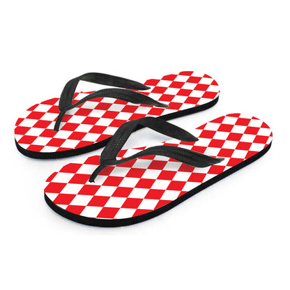 Red And White Harlequin Pattern Print Flip Flops