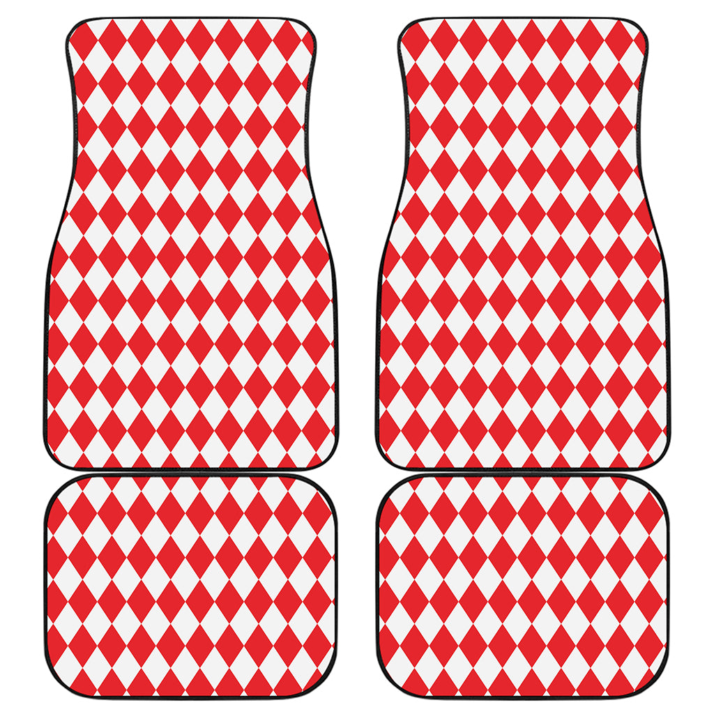 Red And White Harlequin Pattern Print Front and Back Car Floor Mats