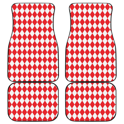 Red And White Harlequin Pattern Print Front and Back Car Floor Mats