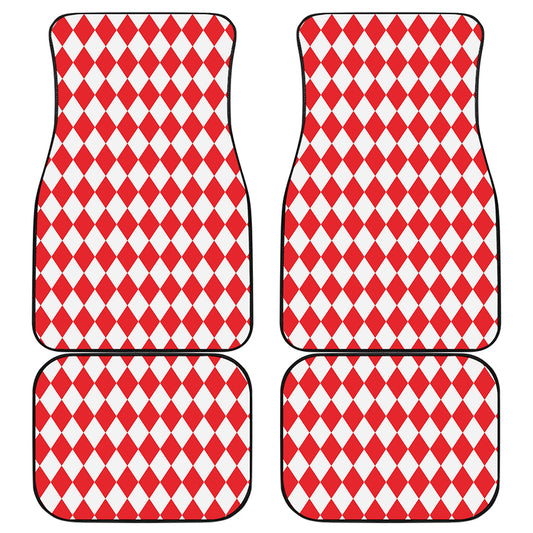 Red And White Harlequin Pattern Print Front and Back Car Floor Mats
