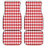 Red And White Harlequin Pattern Print Front and Back Car Floor Mats
