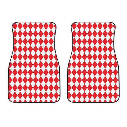 Red And White Harlequin Pattern Print Front Car Floor Mats