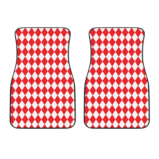 Red And White Harlequin Pattern Print Front Car Floor Mats