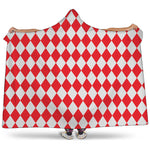 Red And White Harlequin Pattern Print Hooded Blanket