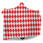 Red And White Harlequin Pattern Print Hooded Blanket