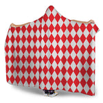Red And White Harlequin Pattern Print Hooded Blanket