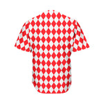 Red And White Harlequin Pattern Print Men's Baseball Jersey
