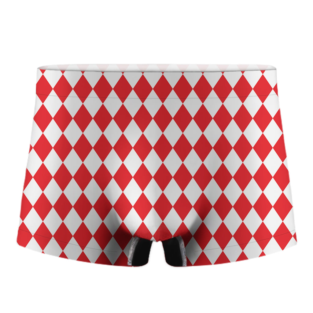 Red And White Harlequin Pattern Print Men's Boxer Briefs
