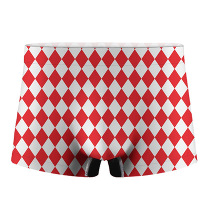 Red And White Harlequin Pattern Print Men's Boxer Briefs