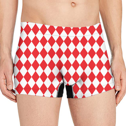 Red And White Harlequin Pattern Print Men's Boxer Briefs