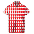 Red And White Harlequin Pattern Print Men's Short Sleeve Shirt