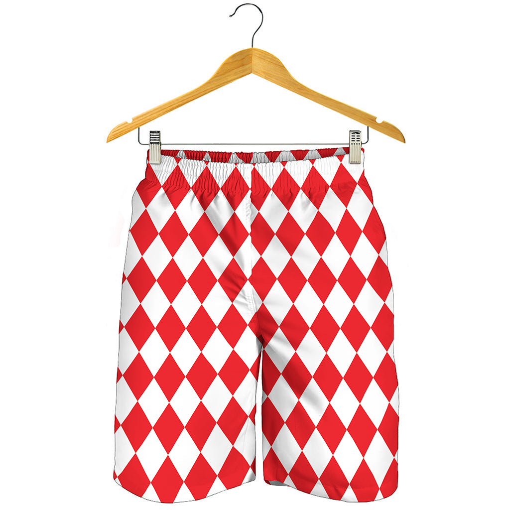 Red And White Harlequin Pattern Print Men's Shorts