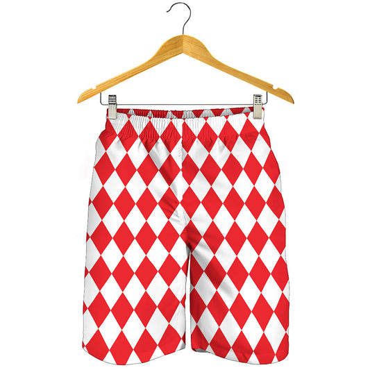 Red And White Harlequin Pattern Print Men's Shorts