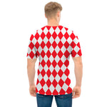 Red And White Harlequin Pattern Print Men's T-Shirt