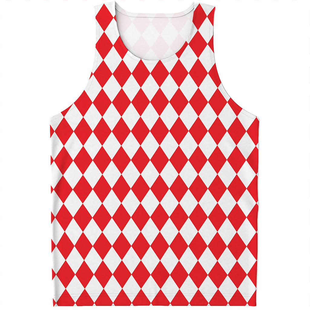 Red And White Harlequin Pattern Print Men's Tank Top