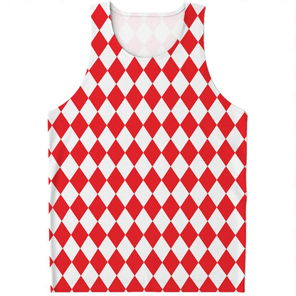 Red And White Harlequin Pattern Print Men's Tank Top