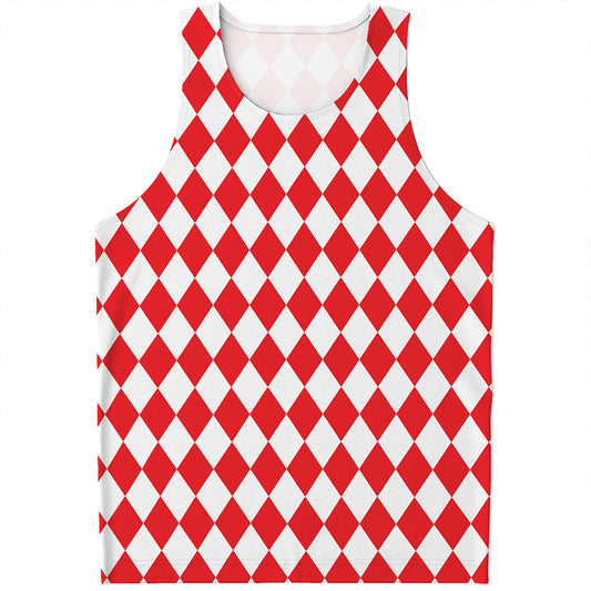 Red And White Harlequin Pattern Print Men's Tank Top