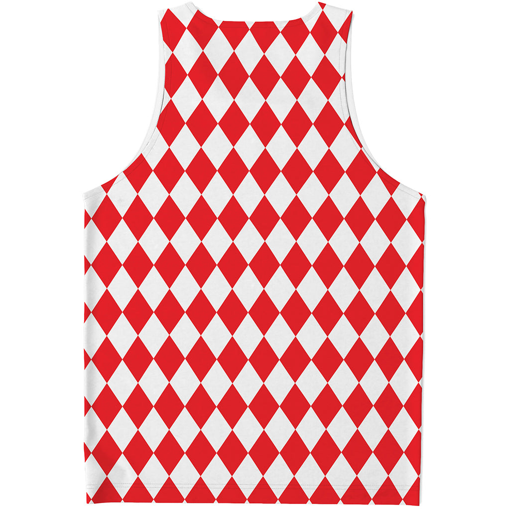 Red And White Harlequin Pattern Print Men's Tank Top
