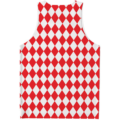 Red And White Harlequin Pattern Print Men's Tank Top