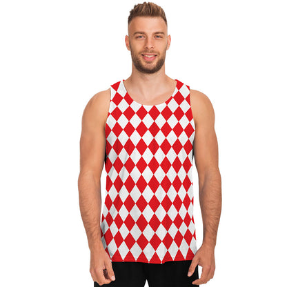 Red And White Harlequin Pattern Print Men's Tank Top