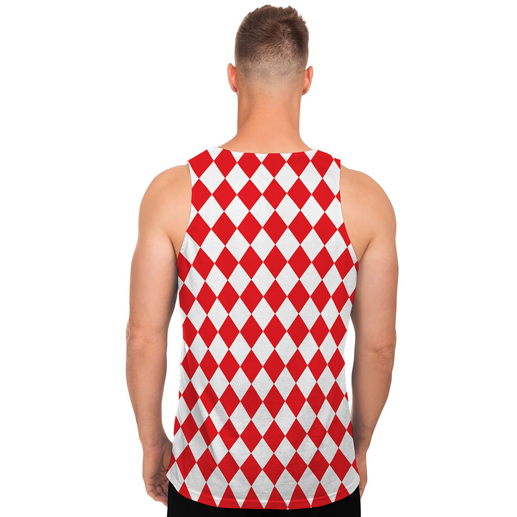Red And White Harlequin Pattern Print Men's Tank Top