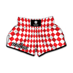 Red And White Harlequin Pattern Print Muay Thai Boxing Shorts