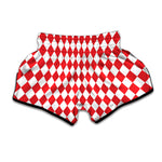 Red And White Harlequin Pattern Print Muay Thai Boxing Shorts