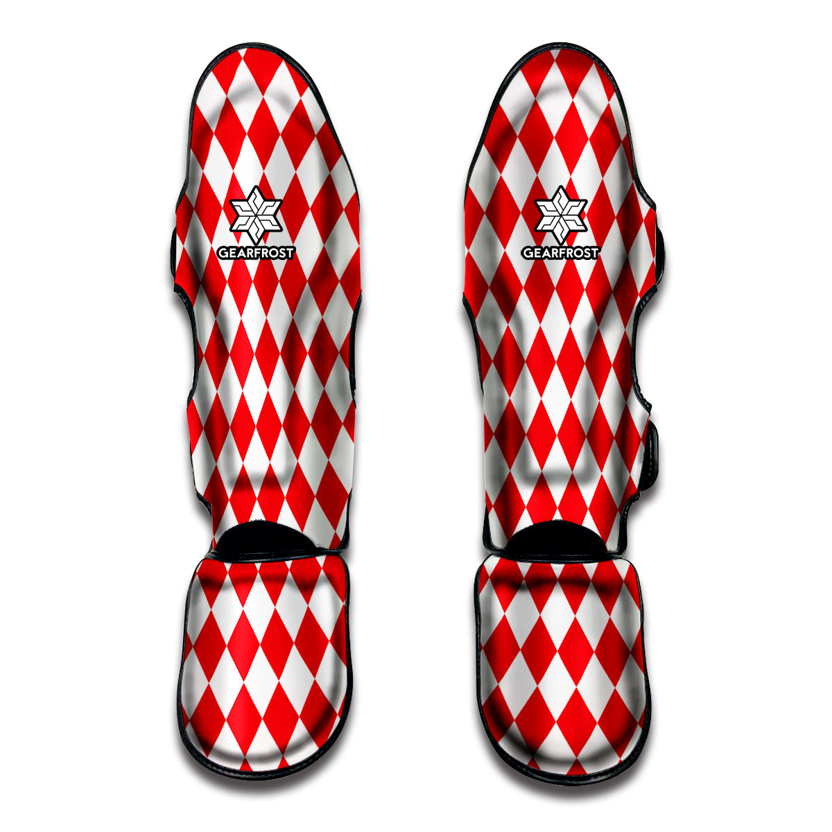 Red And White Harlequin Pattern Print Muay Thai Shin Guard