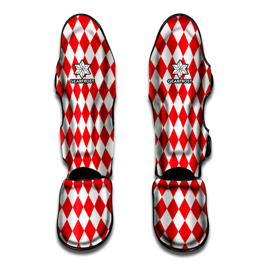 Red And White Harlequin Pattern Print Muay Thai Shin Guard