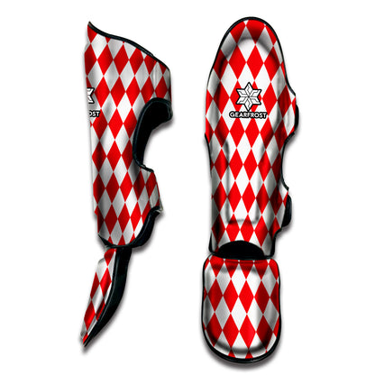 Red And White Harlequin Pattern Print Muay Thai Shin Guard