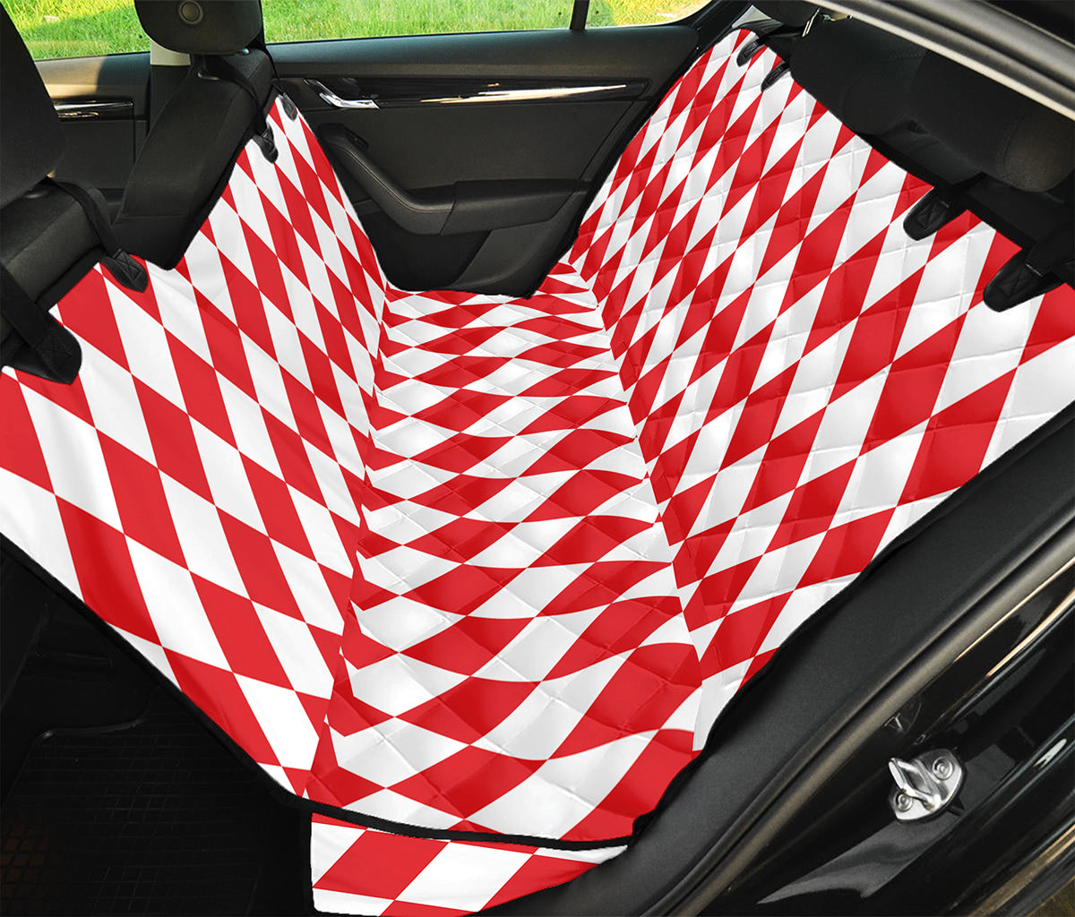 Red And White Harlequin Pattern Print Pet Car Back Seat Cover