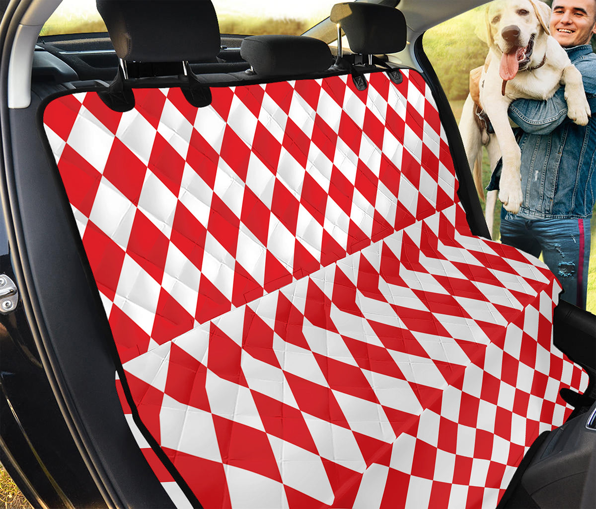 Red And White Harlequin Pattern Print Pet Car Back Seat Cover