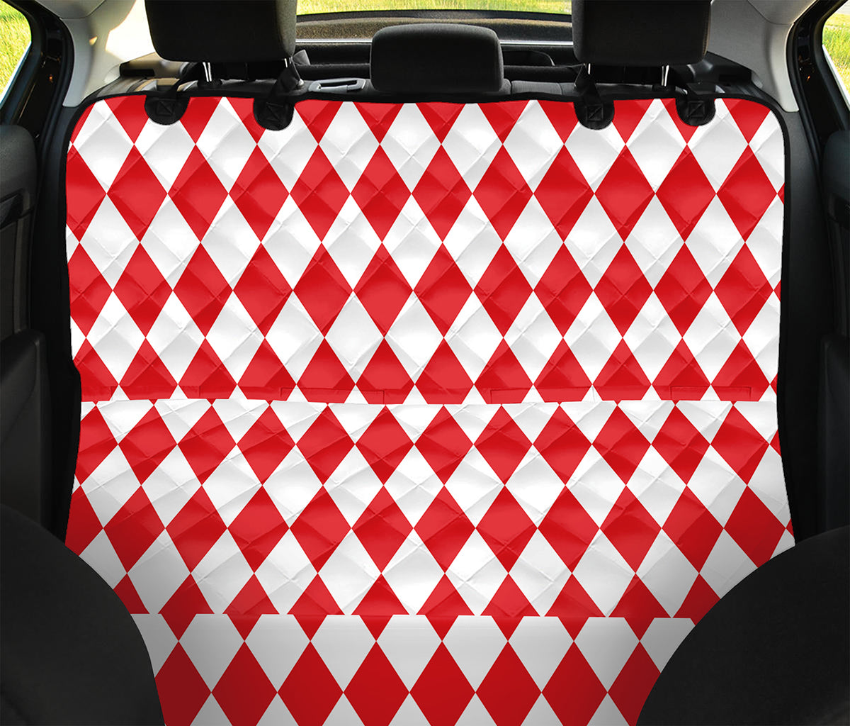 Red And White Harlequin Pattern Print Pet Car Back Seat Cover