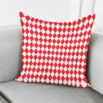 Red And White Harlequin Pattern Print Pillow Cover