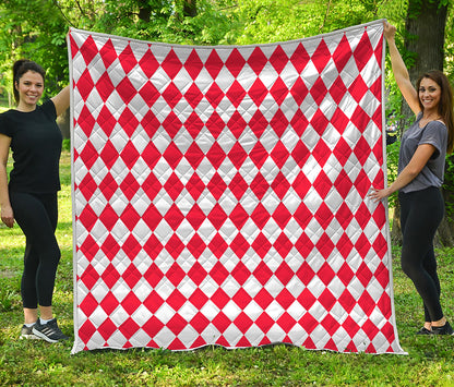 Red And White Harlequin Pattern Print Quilt