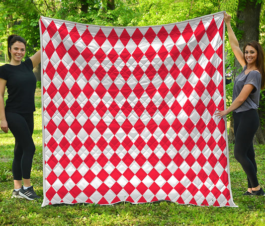 Red And White Harlequin Pattern Print Quilt