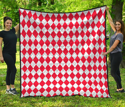 Red And White Harlequin Pattern Print Quilt