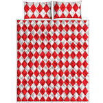 Red And White Harlequin Pattern Print Quilt Bed Set