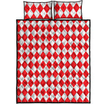 Red And White Harlequin Pattern Print Quilt Bed Set