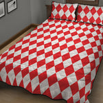 Red And White Harlequin Pattern Print Quilt Bed Set