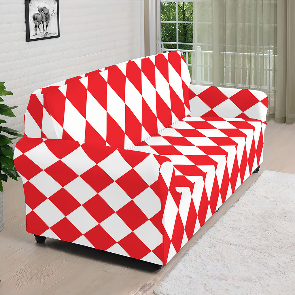 Red And White Harlequin Pattern Print Sofa Cover