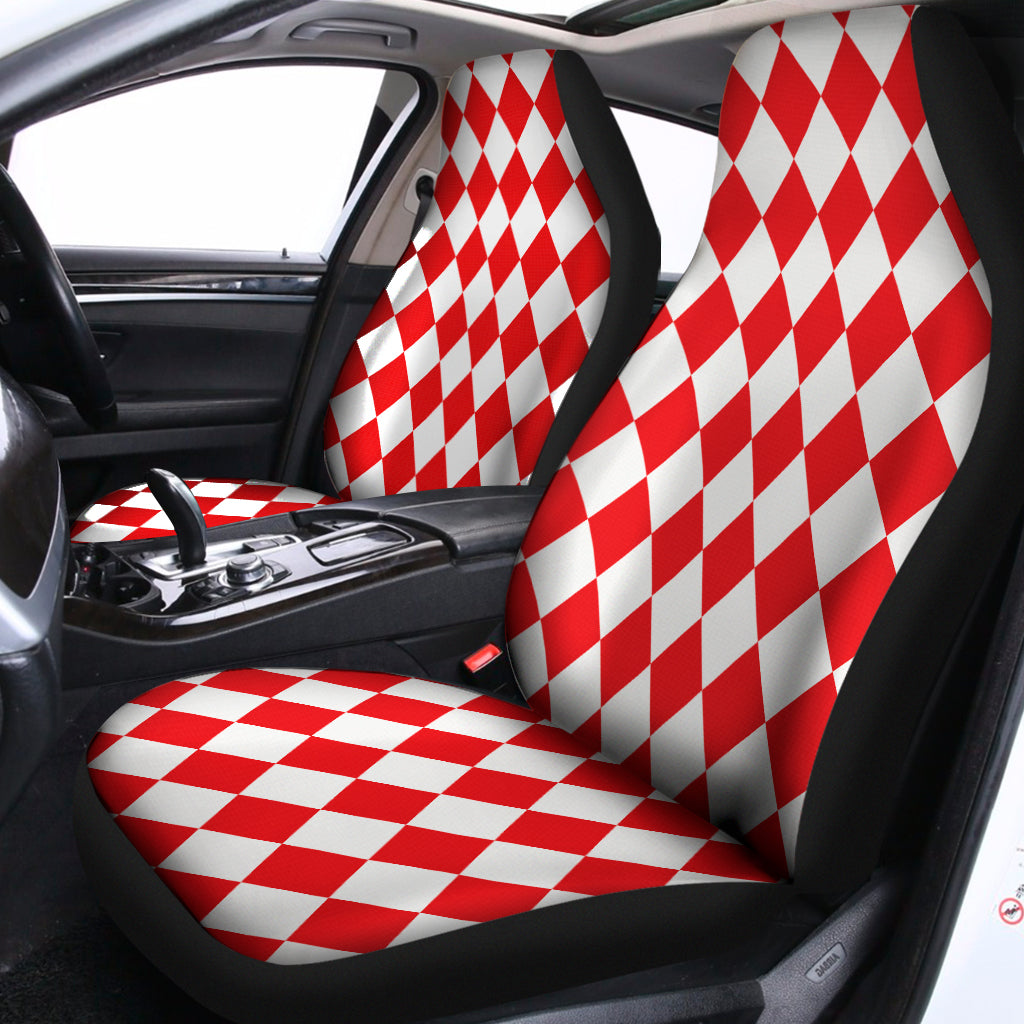 Red And White Harlequin Pattern Print Universal Fit Car Seat Covers